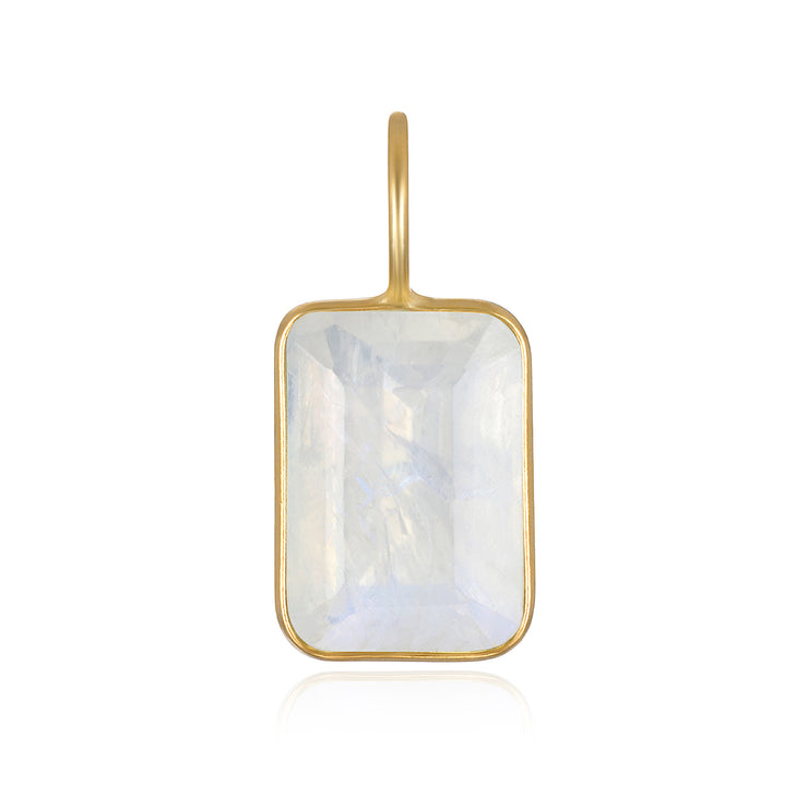 Emerald Cut Gemstone Charm - Rainbow Moonstone