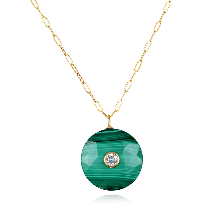 New!  Malachite & Topaz Statement Paperclip Necklace