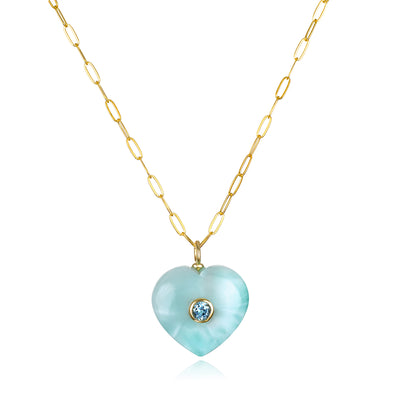 New! Larimar & Topaz Paperclip Heart Necklace