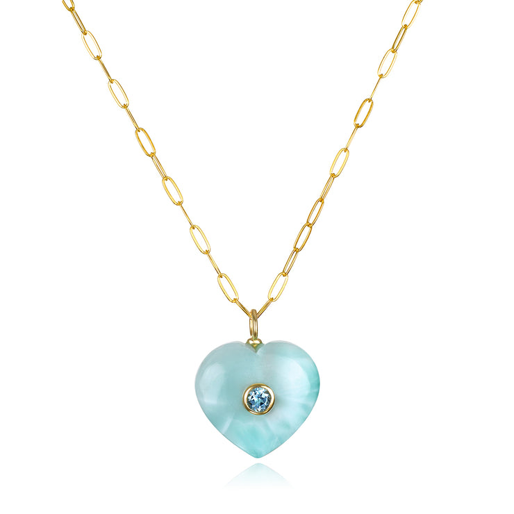 New! Larimar & Topaz Paperclip Heart Necklace