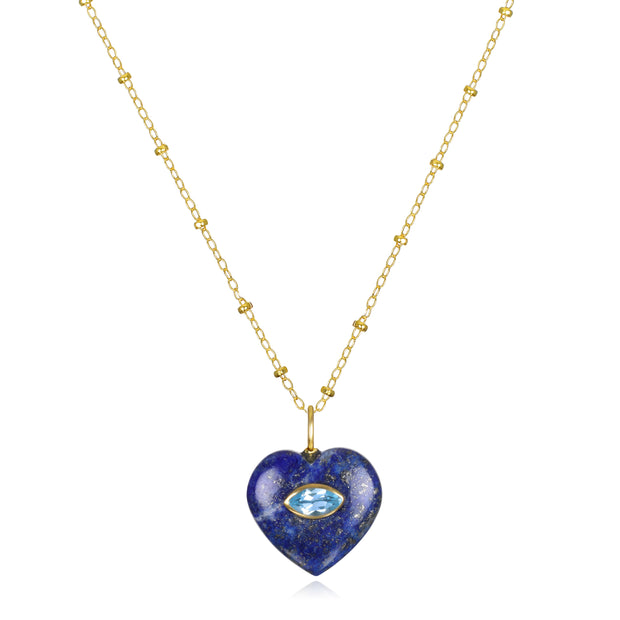 New! Lapis & Blue Topaz Heart Satellite Necklace