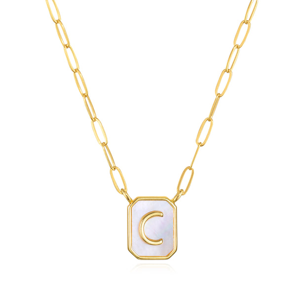 New! Mother of Pearl Paperclip Initial Necklace