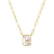 New! Mother of Pearl Paperclip Initial Necklace