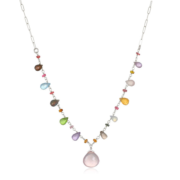 Wildflower Paperclip Necklace-Rose Quartz