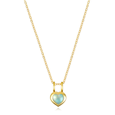 Birthstone Heart Necklace - March Aquamarine