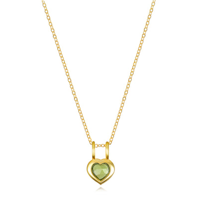 Birthstone Heart Necklace - August Peridot