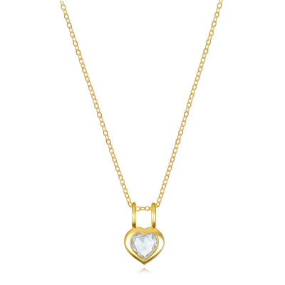 Birthstone Heart Necklace - April White Topaz