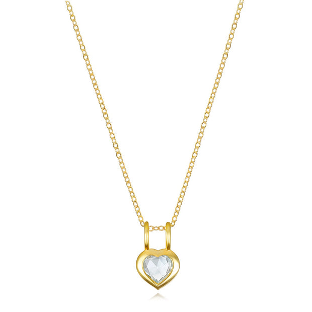 Birthstone Heart Necklace - April White Topaz