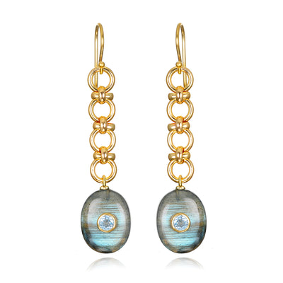 New! Double Gemstone Dangles-Labradorite & Topaz