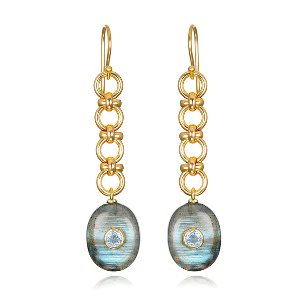 New! Double Gemstone Dangles-Labradorite & Topaz