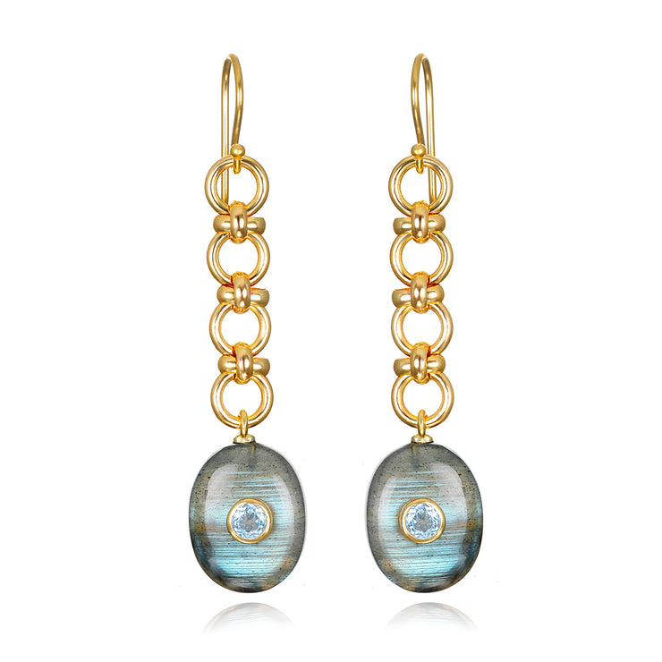 New! Double Gemstone Dangles-Labradorite & Topaz
