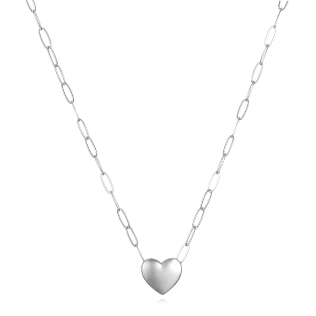 New! Paperclip Heart Necklace-Silver