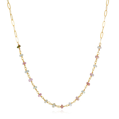 Gemstone Paperclip Necklace-Pastel Tourmaline