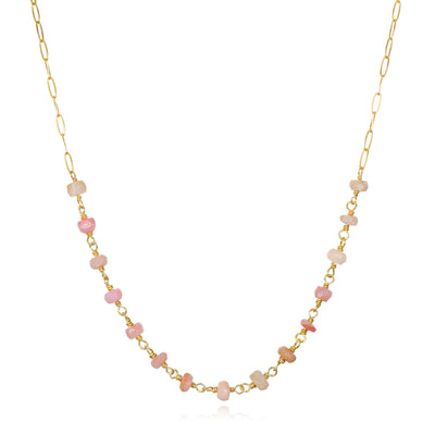 New! Gemstone Paperclip Necklace-Pink Opal