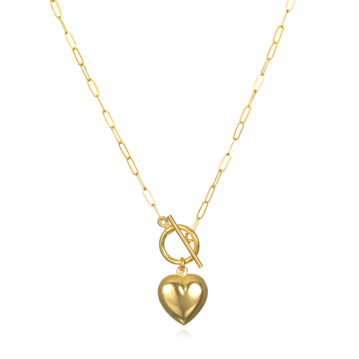 New!  Puffed Heart Toggle Necklace-Gold and Silver