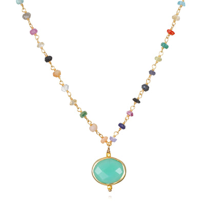 New! Bezel Charm Rainbow Necklace-Chrysoprase