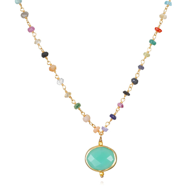 New! Bezel Charm Rainbow Necklace-Chrysoprase