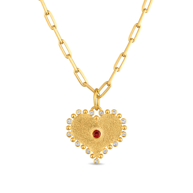 New! Statement Heart Gemstone Necklace - Garnet