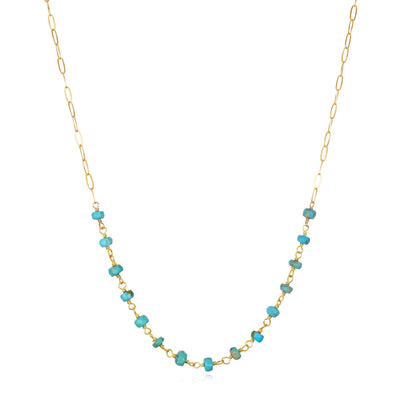 New! Gemstone Paperclip Necklace-Turquoise
