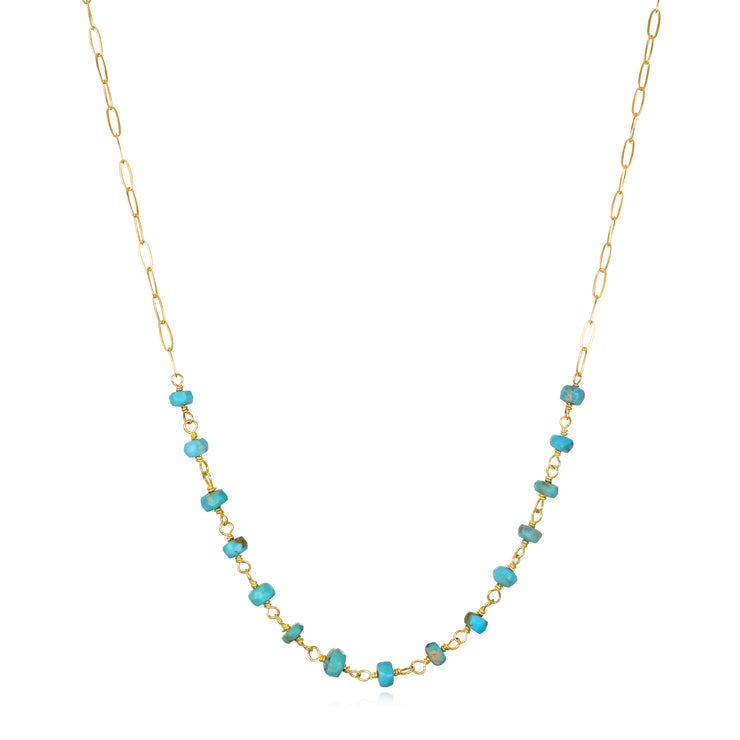 New! Gemstone Paperclip Necklace-Turquoise