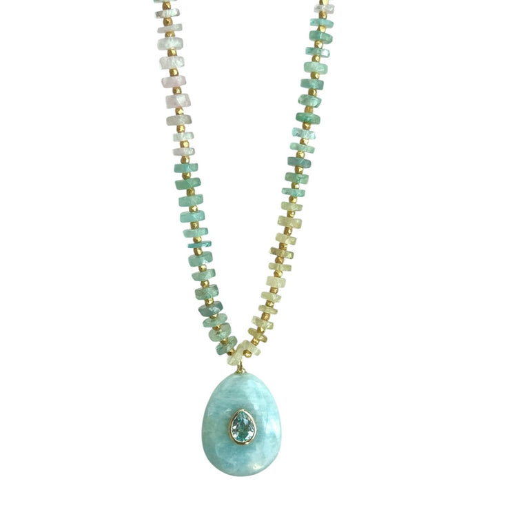New! Aquamarine Heishi Sparkle Pendant Necklace