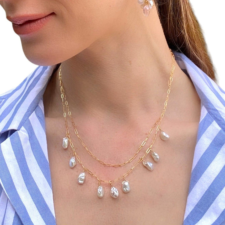 Layered Freshwater Pearl Paperclip Necklace