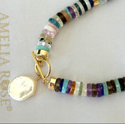 New!  Gemstone Heishi & Keshi Pearl Collar Necklace