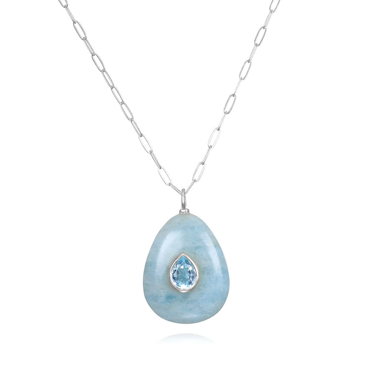 New!  Aquamarine & Blue Topaz Pear Pendant-Sterling Silver