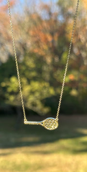 New! Diamond Tennis Racket Necklace