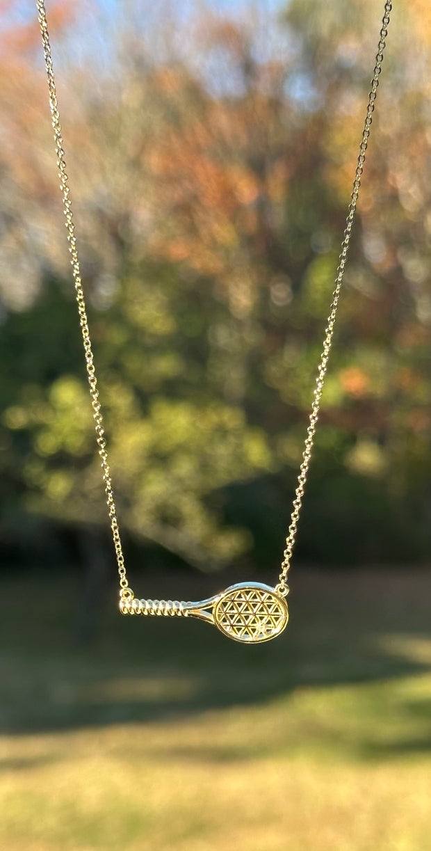 New! Diamond Tennis Racket Necklace