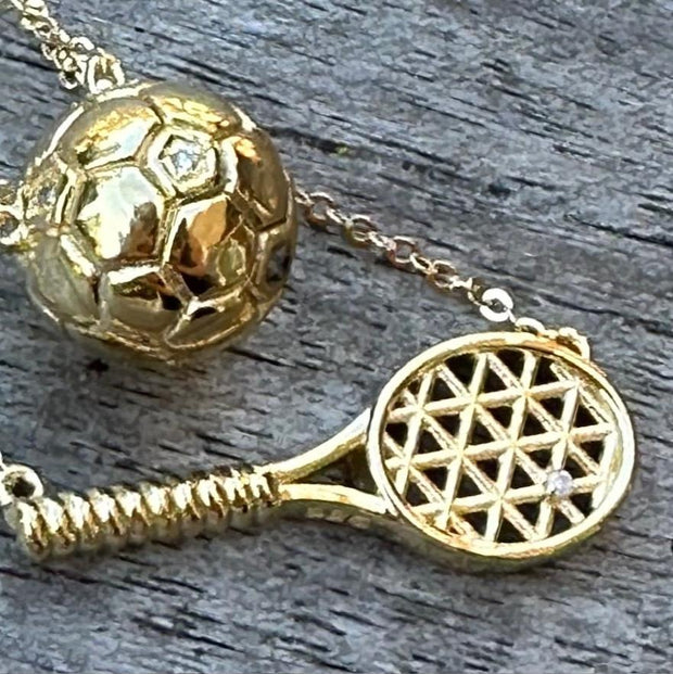 New! Diamond Tennis Racket Necklace