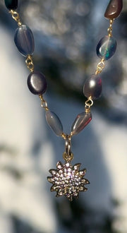 New! Ethiopian Opal Sunflower Charm Necklace