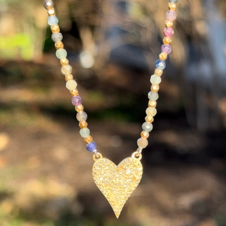 New! Diamond Heart & Sapphire Necklace-Limited Edition