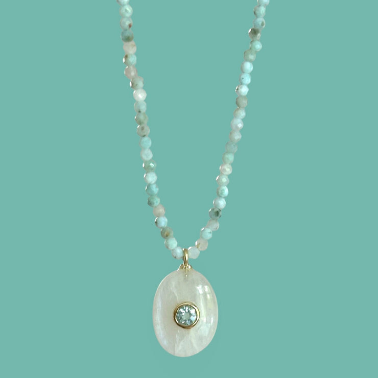 New!  Triple Gemstone Beaded Choker-Moonstone & Larimar