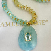 New! Aquamarine Heishi Sparkle Pendant Necklace