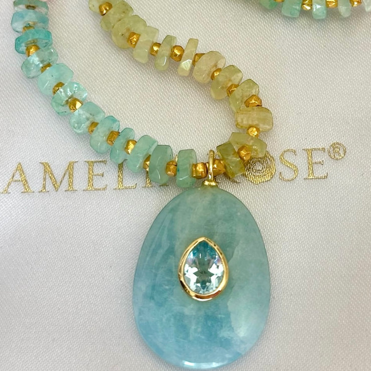 New! Aquamarine Heishi Sparkle Pendant Necklace