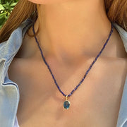 New! Beaded Layering Necklace-Lapis