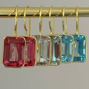 Bezeled Emerald Cut Dangles-Pink Topaz Gold