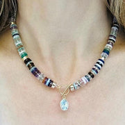 New!  Gemstone Heishi & Topaz Collar Necklace