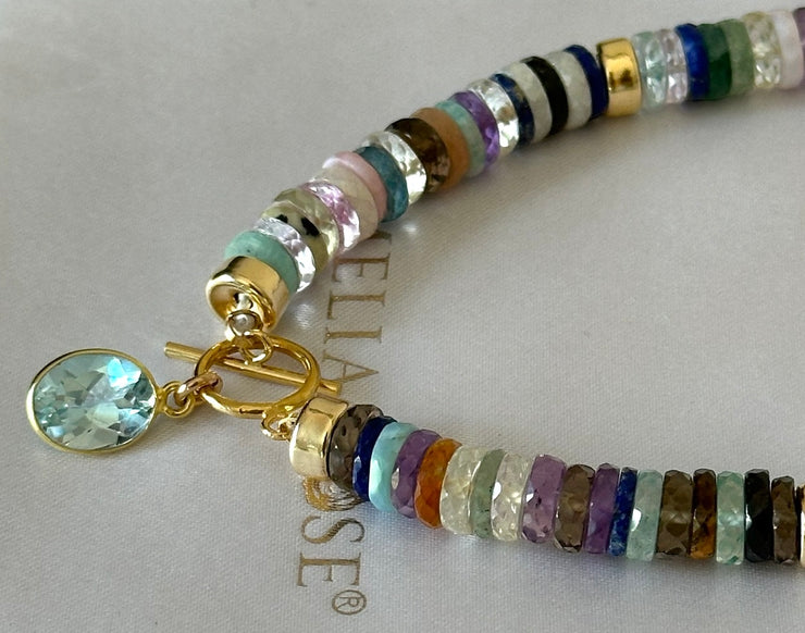 New!  Gemstone Heishi & Topaz Collar Necklace