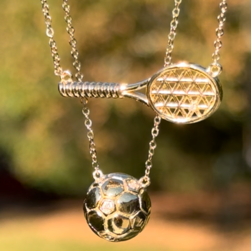 New! Diamond Tennis Racket Necklace