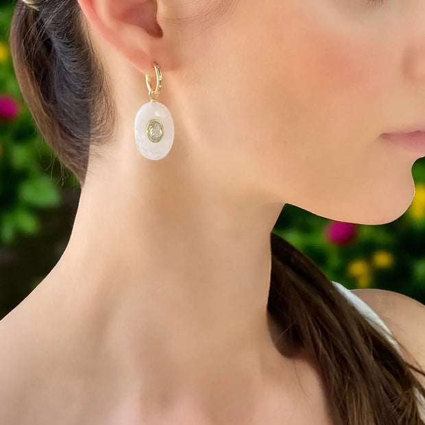 New! Rose Quartz & Sapphire Oval Huggies