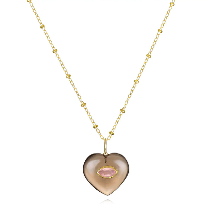 Smoky Quartz & Rose Quartz Heart Satellite Necklace