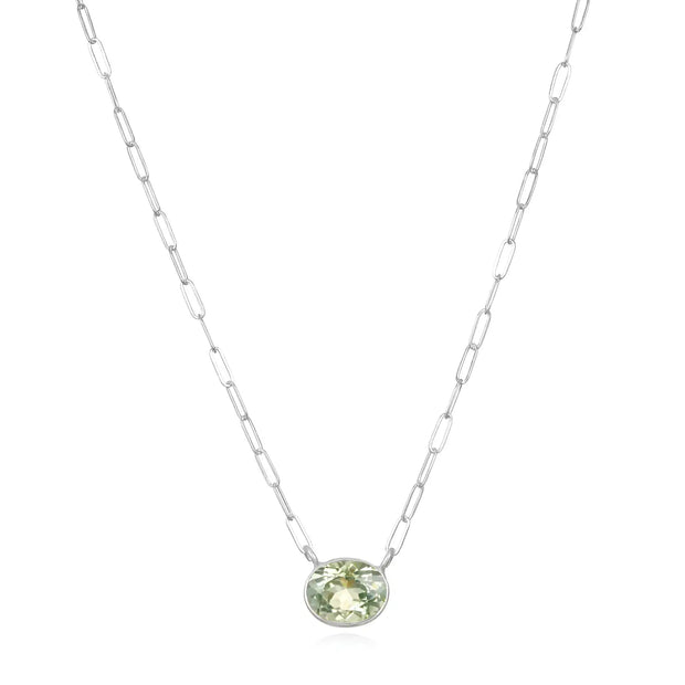 New! Gem Drop Bezel Paperclip Necklace-Green Amethyst