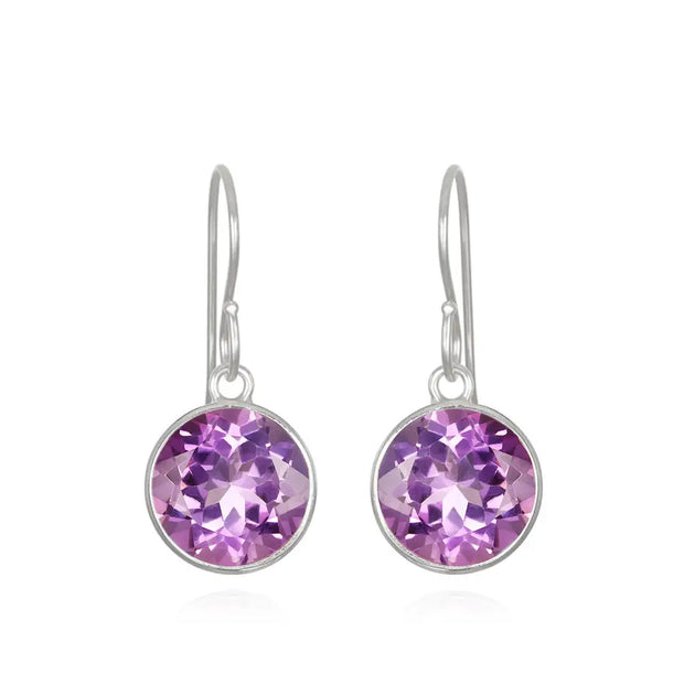 New! Bezeled Round Gem Drop Dangle-Amethyst