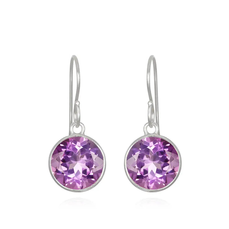 New! Bezeled Round Gem Drop Dangle-Amethyst