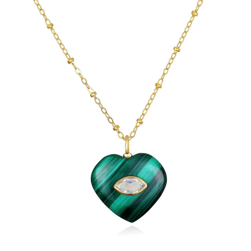 Malachite & Topaz Heart Satellite Necklace