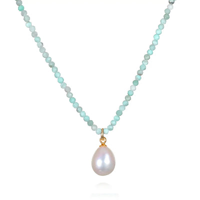 New!  Pearl Choker-Larimar