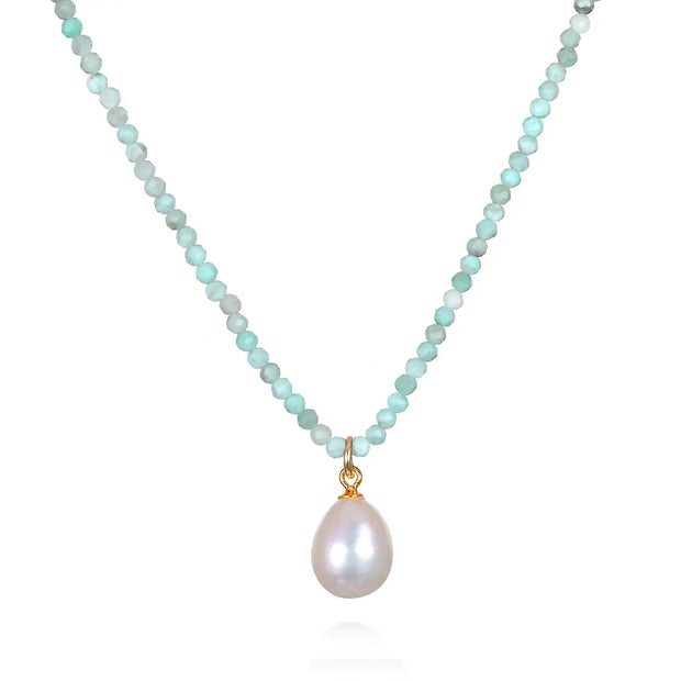 New!  Pearl Choker-Larimar