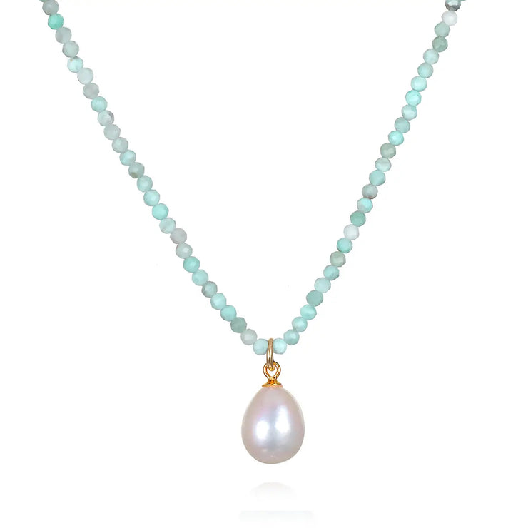 New!  Pearl Choker-Larimar